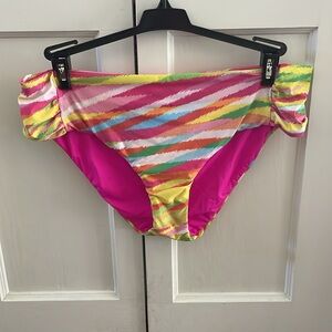 NWT BECCA Plus Size Awaken Side-Shirred Hipster Bikini Bottoms Pink 1X